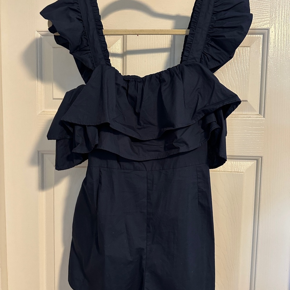 Navy Ruffled Sleeveless Romper